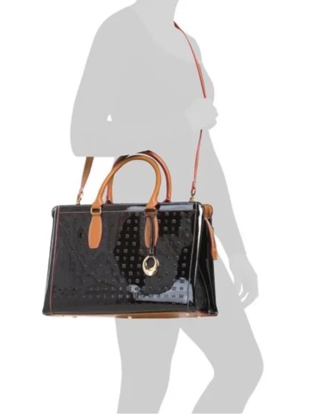 Arcadia large Italian patent leather black laptop bag